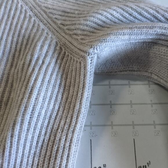 Vince Cashmere Sweater Womens XL Gray Tan Funnel Neck Wool Ribbed Button Sleeve - Picture 8 of 9